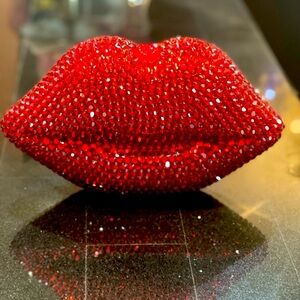 Red lips clutch famous designer inspired comes with strap
